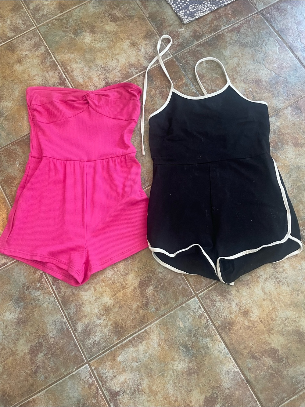 SHEIN Hot Pink & Black Women’s' One-Piece Rompers Set